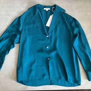 NWT Vince royal blue silk button front blouse